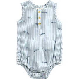 Pehr Pehr Sardine Embroidery Organic Cotton Seersucker Romper