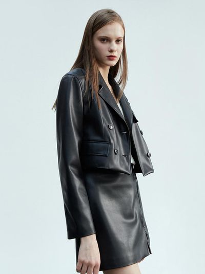pelote Eco - Lether Dubble Button Crop Jacket