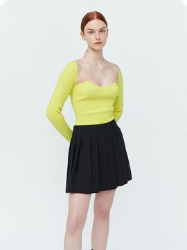 pelote Heart Neckline Ribbed Knit Top [GREEN]