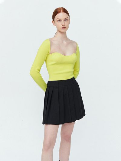 pelote Heart Neckline Ribbed Knit Top [GREEN]