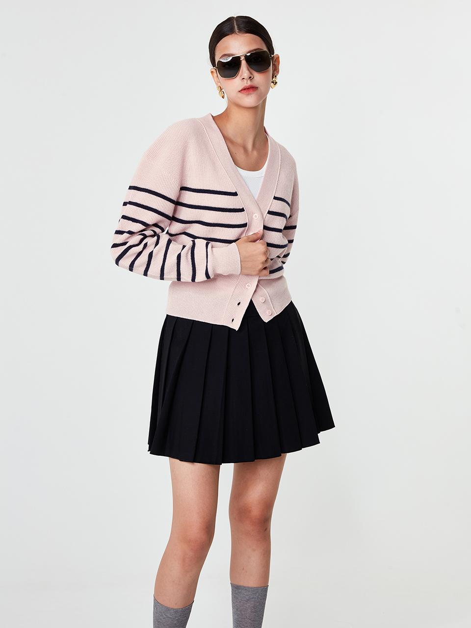pelote V-neck Striped Premium Wool Cardigan [Pink]