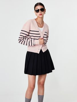pelote V-neck Striped Premium Wool Cardigan [Pink]