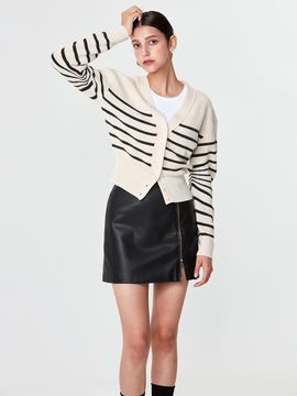 pelote V-neck Striped Wool Cardigan [Beige]