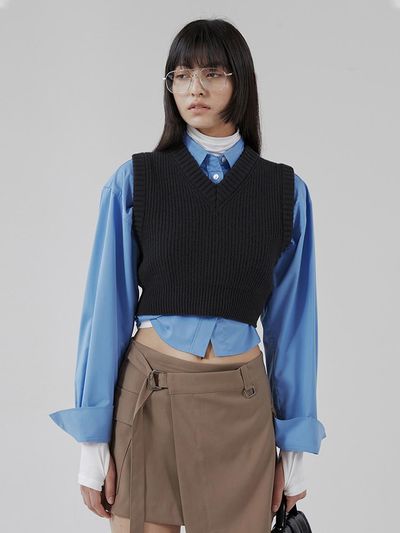 pelote V - neck Cropped Knitwear Vest