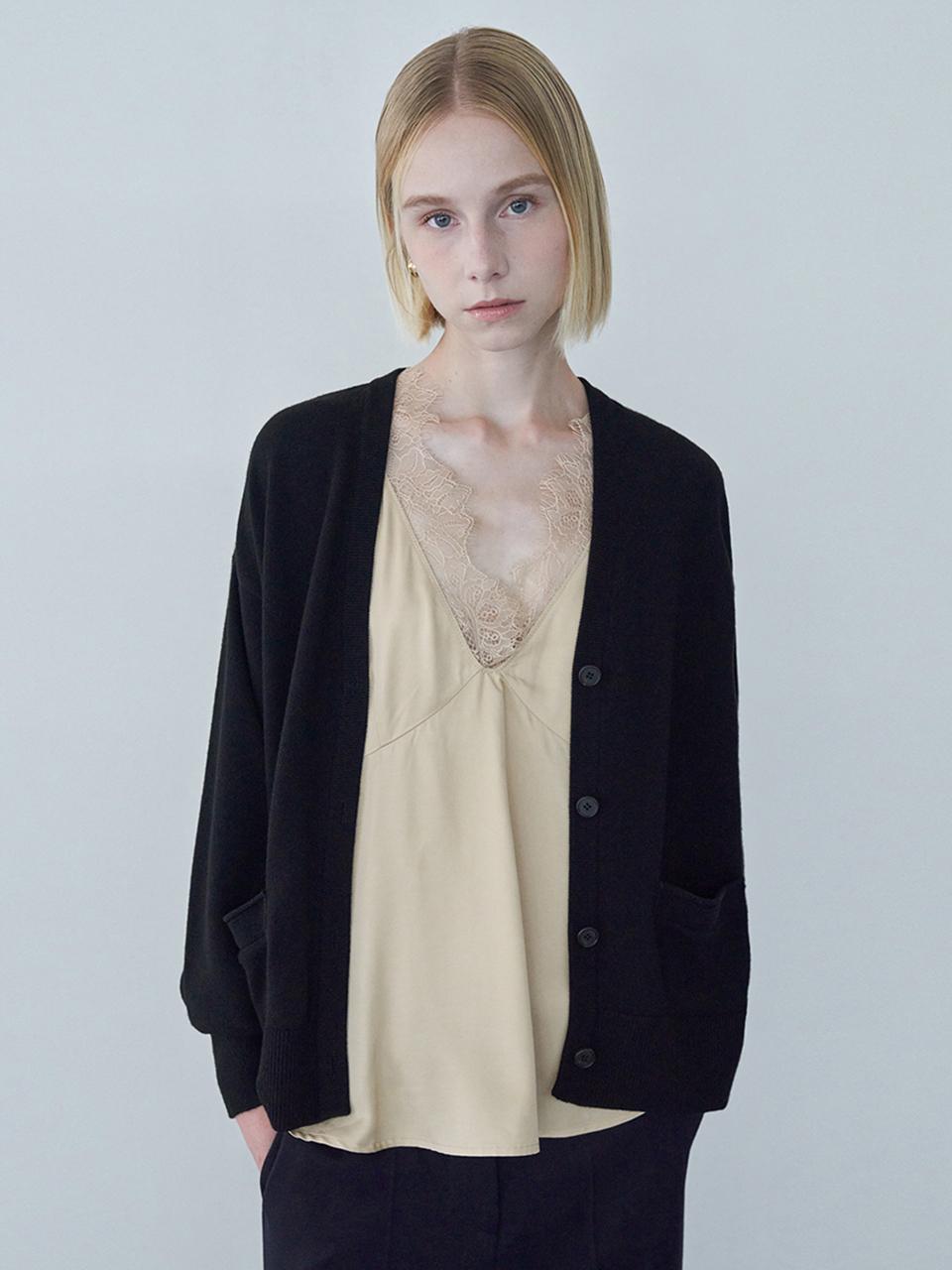pelote Woven Patch belted cardigan (Black)