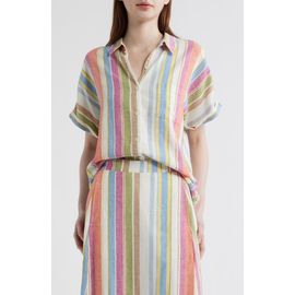 Pendleton Pendleton Stripe Linen Blend Short Sleeve Button-Up Shirt