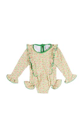 Pepa London Pepa London Kids' Annie Apple Print Ruffle Detail Long Sleeve Swimsuit
