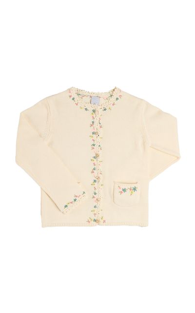 Pepa London Pepa London Kids' Wildflower Embroidered Openwork Detail Cotton Cardigan