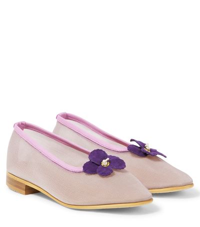 PePe PèPè Floral-appliqué mesh ballet flats