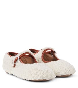 PePe PèPè Leather-trimmed shearling ballet flats