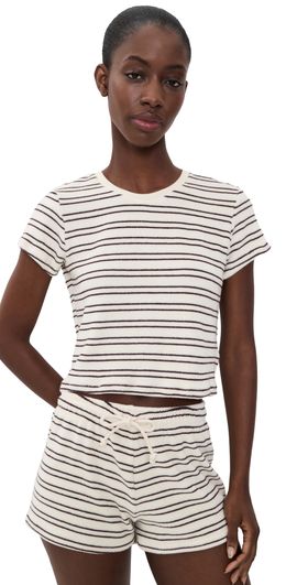 perfectwhitetee perfectwhitetee Eve Loop Terry Stripe Short Sleeve Shirt Natural/Chocolate Stripe