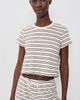 perfectwhitetee perfectwhitetee Eve Loop Terry Stripe Short Sleeve Shirt Natural/Chocolate Stripe - 2