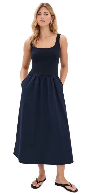 perfectwhitetee perfectwhitetee Fabiola Cotton Poplin Sleeveless Dress Navy