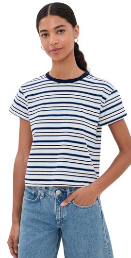 perfectwhitetee perfectwhitetee Stripe Supima Cotton Tee Navy Pacific Stripe