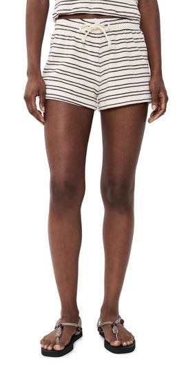perfectwhitetee perfectwhitetee Summer Loop Terry Sweat Shorts Natural/Chocolate Stripe