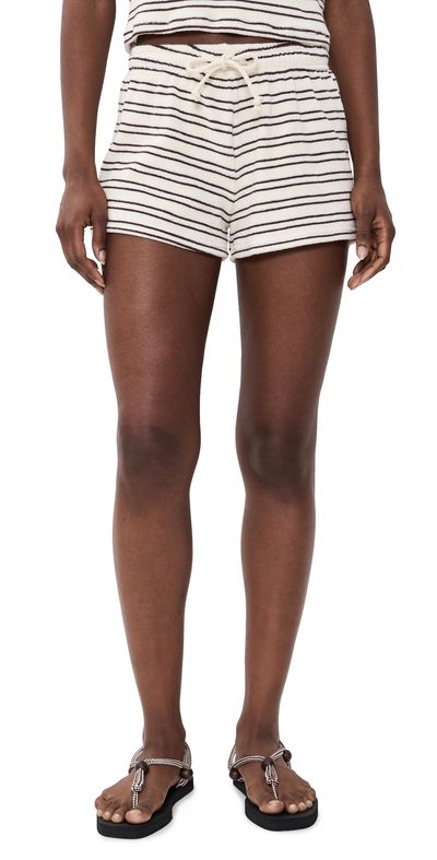 perfectwhitetee perfectwhitetee Summer Loop Terry Sweat Shorts Natural/Chocolate Stripe