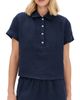 perfectwhitetee perfectwhitetee Tabitha Linen 1/4 Button Down Collared Tee Navy - 1