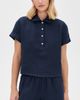 perfectwhitetee perfectwhitetee Tabitha Linen 1/4 Button Down Collared Tee Navy - 2
