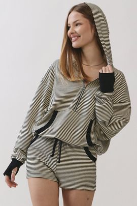 Personal Code Personal Code Amiri Stripe Half Zip Up Hoodie in Ivory, Women's at Urban Outfitters
