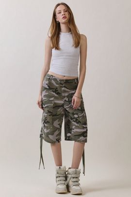 Personal Code Personal Code Camo Print Washed Bermuda Shorts in Olive, Women's at Urban Outfitters