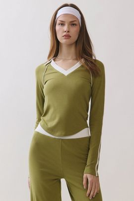 Personal Code Personal Code Rumi Soft Jersey Long Sleeve Top in Matcha, Women's at Urban Outfitters