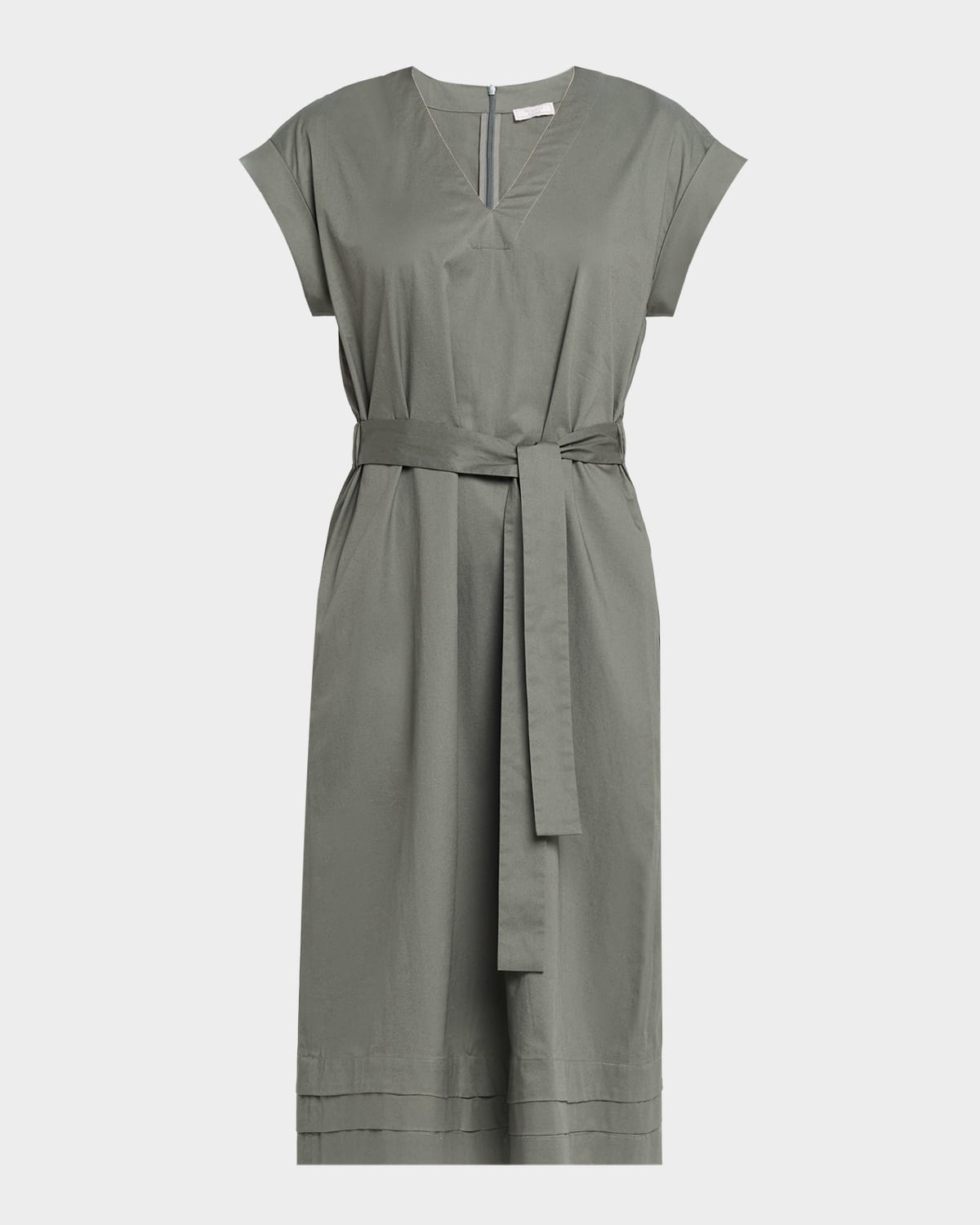 Peserico Belted Cap-Sleeve Cotton Midi-Dress