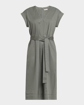 Peserico Belted Cap-Sleeve Cotton Midi-Dress