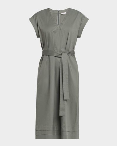 Peserico Belted Cap-Sleeve Cotton Midi-Dress