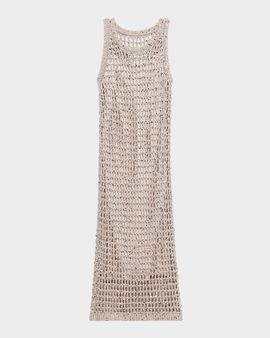 Peserico Embellished Open-Knit Cotton Midi-Dress