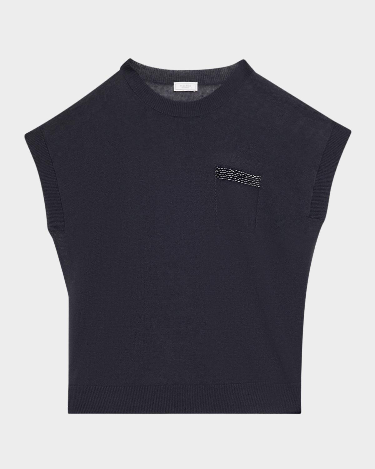 Peserico Faux Patch Pocket Cap-Sleeve Sweater