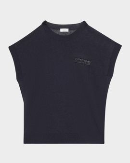 Peserico Faux Patch Pocket Cap-Sleeve Sweater