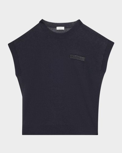 Peserico Faux Patch Pocket Cap-Sleeve Sweater