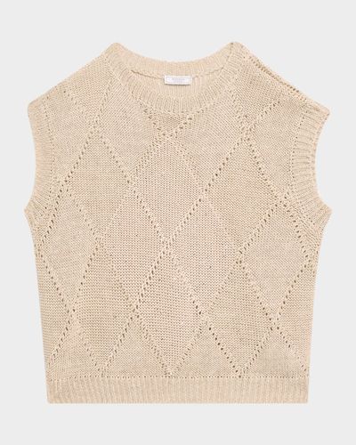 Peserico Linen Cotton Cap-Sleeve Tricot Sweater