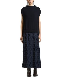 Peserico Peserico Merino Wool & Crepe de Chine Combo Dress