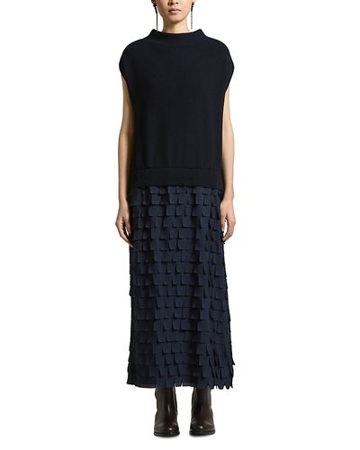 Peserico Peserico Merino Wool & Crepe de Chine Combo Dress