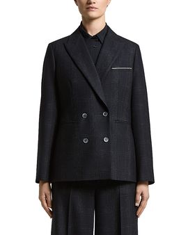 Peserico Peserico Woman Double Breasted Blazer Jacket in Stretch Wool Blend Check Flannel with Lurex