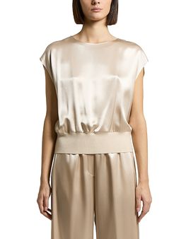 Peserico Peserico Woman Shirt in Shiny Viscose Satin with Tricot Details