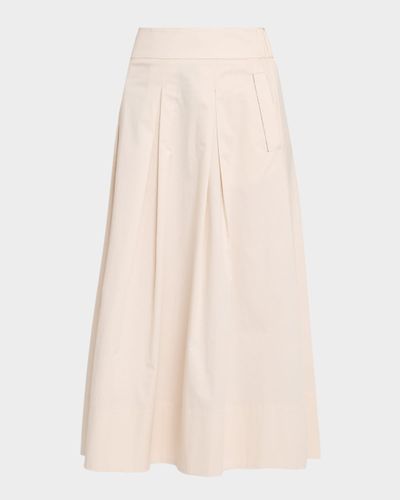 Peserico Pleated Stretch Cotton Sateen Midi Skirt