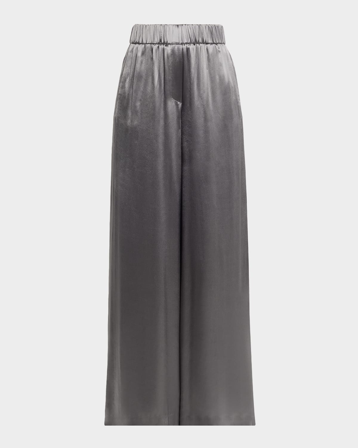 Peserico Pleated Wide-Leg Shiny Satin Pants