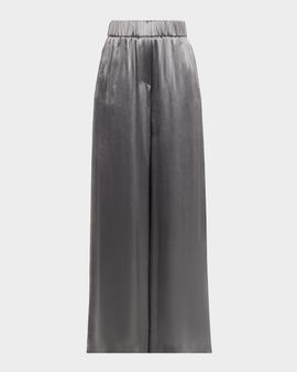 Peserico Pleated Wide-Leg Shiny Satin Pants