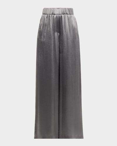 Peserico Pleated Wide-Leg Shiny Satin Pants