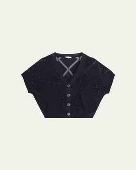 Peserico Sequin Diamond-Pattern Cotton Knit Cardigan