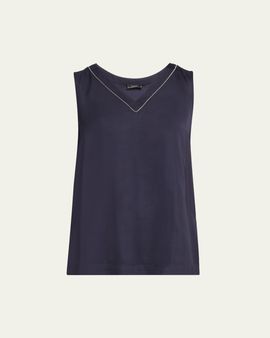 Peserico Sleeveless V-Neck Viscose Satin Top
