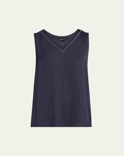 Peserico Sleeveless V-Neck Viscose Satin Top