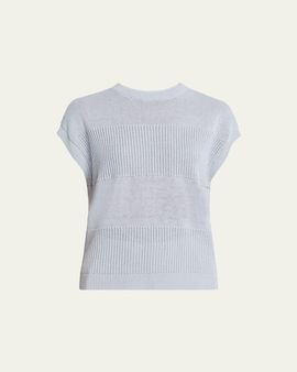Peserico Striped Knit Short-Sleeve Sweater