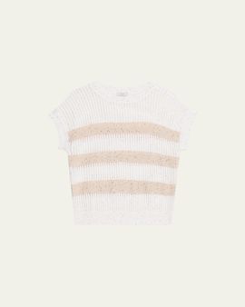Peserico Striped Open-Knit Cotton Sweater