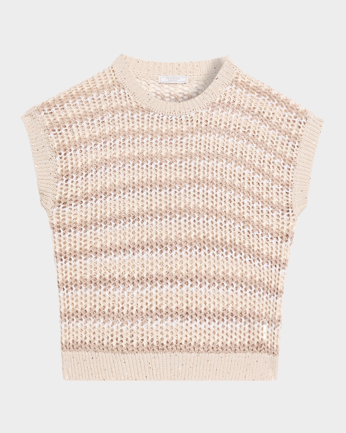Peserico Tricot Open-Knit Striped Linen Sweater