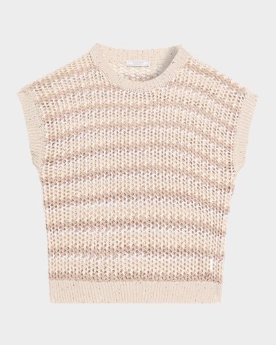 Peserico Tricot Open-Knit Striped Linen Sweater
