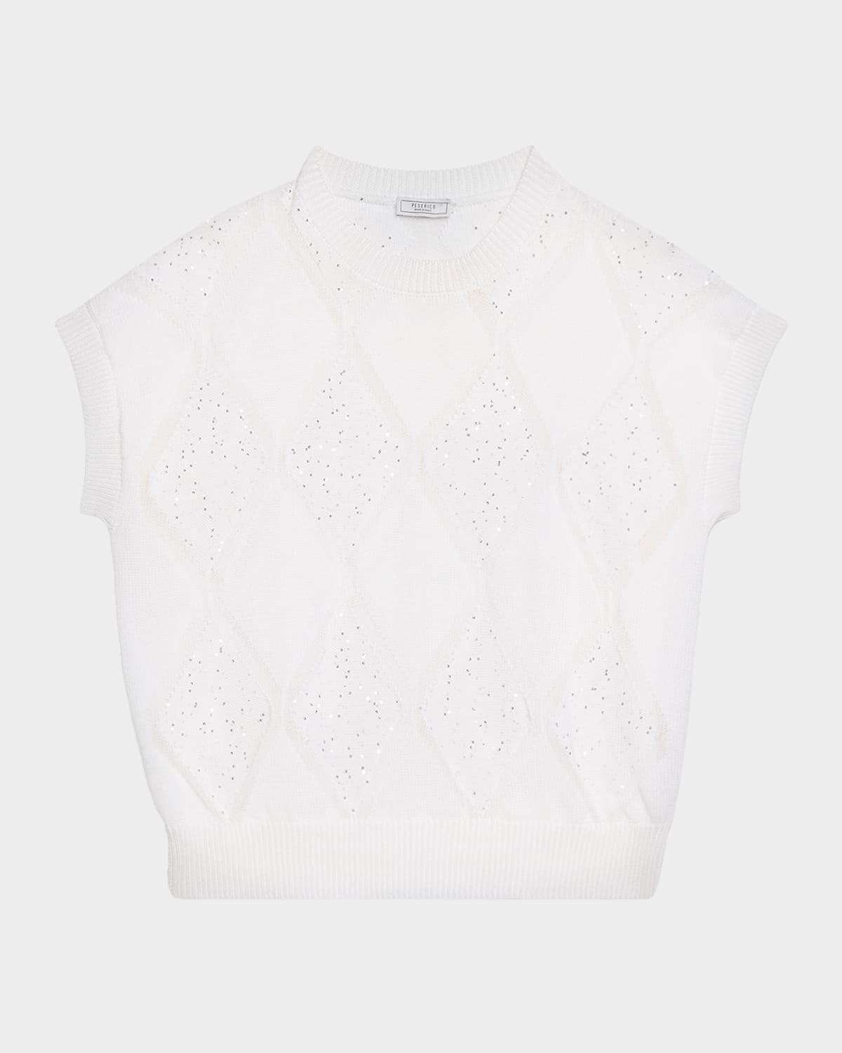 Peserico Tricot Sequin Diamond-Pattern Cotton Sweater