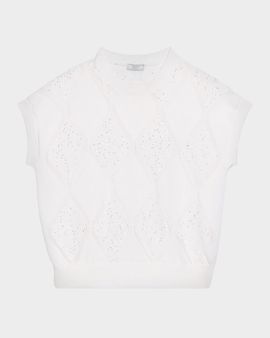 Peserico Tricot Sequin Diamond-Pattern Cotton Sweater